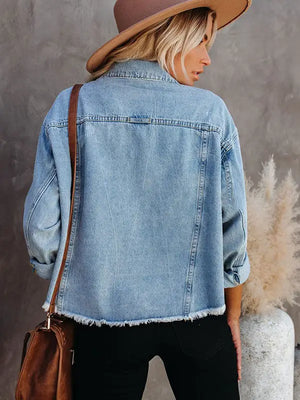 Washed Frayed Denim Loose Jacket