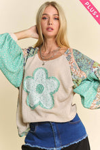 Load image into Gallery viewer, FLORAL PATCHWORK SLEEVE KNIT PULLOVER TOP