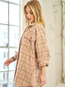 Plaid Long Sleeve Jacket with Front Pocket