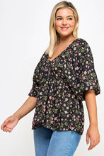 Load image into Gallery viewer, Plus Size Floral Babydoll Ballon Sleeve Top
