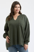 Load image into Gallery viewer, PLUS SOLID PATCHWORK SPLIT NECK KNIT TOP