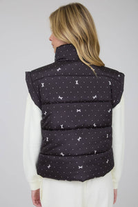 POLKA DOT BOW PATTERN ZIP-UP PUFFER VEST