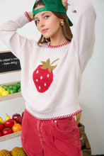 Load image into Gallery viewer, Strawberry Motif Contrast Stitch Knit Pullover
