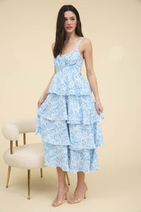 FLORAL BACK TIERED RUFFLE TIERED MAXI DRESS