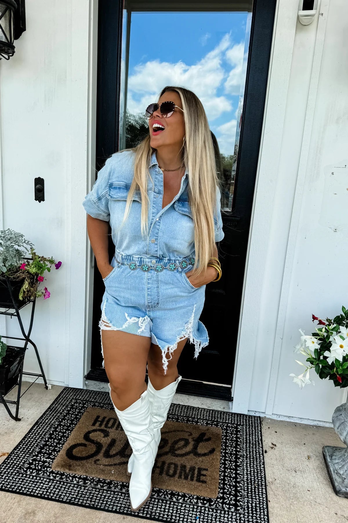 RANDI DENIM ROMPER – Cranberry Boutique