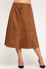 Load image into Gallery viewer, Plus Size Button-Front Faux Suede A-Line Midi Skirt