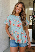 Load image into Gallery viewer, Mint Floral Tiered Ruffle Babydoll Top