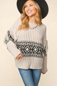 LONG SLEEVE FRINGE TASSEL AZTEC PATTERN