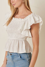 Load image into Gallery viewer, RUFFLE DETAIL SMOCKING BODICE BLOUSE