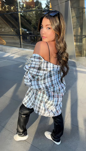 LYDIA SEQUIN PLAID SHACKET