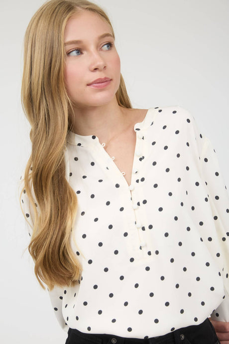 POLKA DOT HENLEY LONG SLEEVE BLOUSE