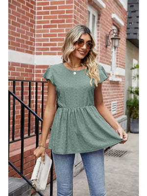 Elastic Waist Punching Lace Top