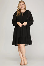 Load image into Gallery viewer, LONG SLEEVE SWISS DOT DRESS WITH SMOCKED DETAIL