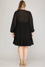 Load image into Gallery viewer, LONG SLEEVE SWISS DOT DRESS WITH SMOCKED DETAIL