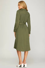 Load image into Gallery viewer, LONG SLEEVE TEXTURED BUTTON DOWN SHIRT DRESS