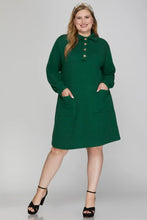 Load image into Gallery viewer, LONG SLEEVE KNIT COLLARED DRESS WITH POCKETS