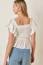 Load image into Gallery viewer, RUFFLE DETAIL SMOCKING BODICE BLOUSE