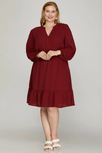 BURGUNDY WOVEN DRESS