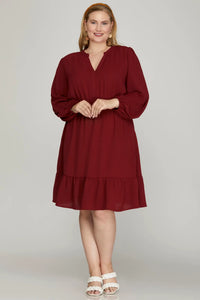 BURGUNDY WOVEN DRESS
