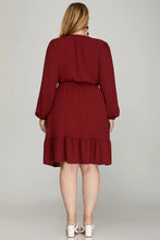 Load image into Gallery viewer, BURGUNDY WOVEN DRESS