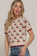 Load image into Gallery viewer, Short Slv Cherry Pattern Sweater