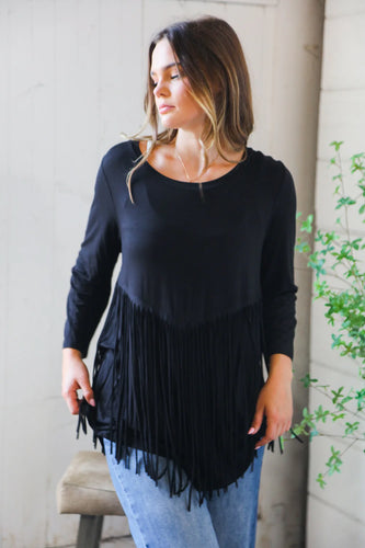 Plus Black Fringe Design Top