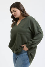 Load image into Gallery viewer, PLUS SOLID PATCHWORK SPLIT NECK KNIT TOP