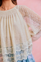 Load image into Gallery viewer, Lace Layered Balloon Sleeves Back Tie Blouse Top