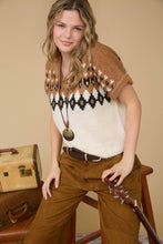 Load image into Gallery viewer, FAIR ISLE V NECK SHORT SLEEVE KNIT SWEATER