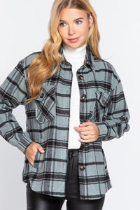 LONG SLV WOOL BLEND PLAID CASUAL JACKET