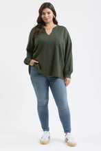 Load image into Gallery viewer, PLUS SOLID PATCHWORK SPLIT NECK KNIT TOP