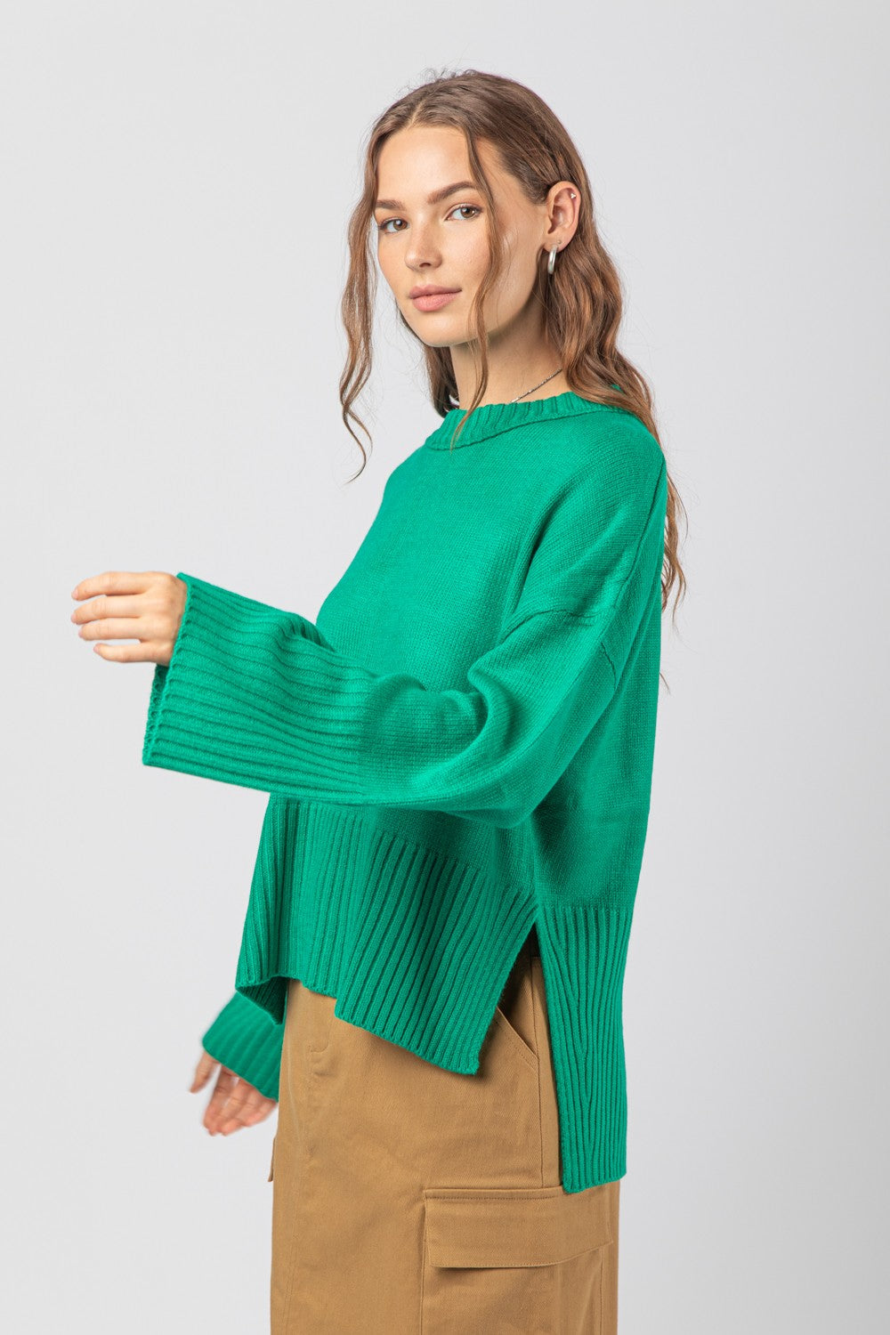 Back Slit Detail Casual Ribbed Knit Sweater Top