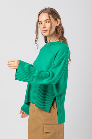 Back Slit Detail Casual Ribbed Knit Sweater Top