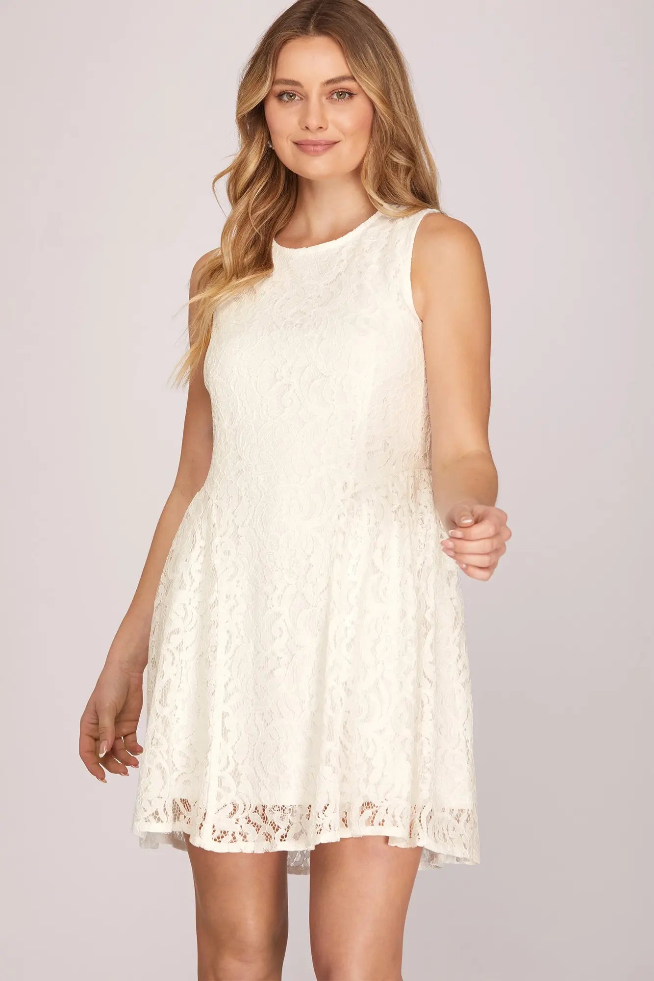 Sleeveless Fit and Flare Lace Dress Sleeveless Fit and Flare Lace Dress