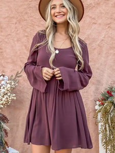Back Lace Button Down Detail Bell Sleeve Dress