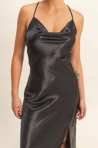 Crazy Love Satin Cowl Neck Midi Dress