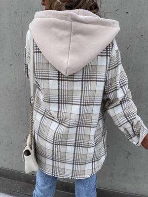 Hooded Checkered Long-Sleeved Shacket