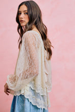 Load image into Gallery viewer, Lace Layered Balloon Sleeves Back Tie Blouse Top