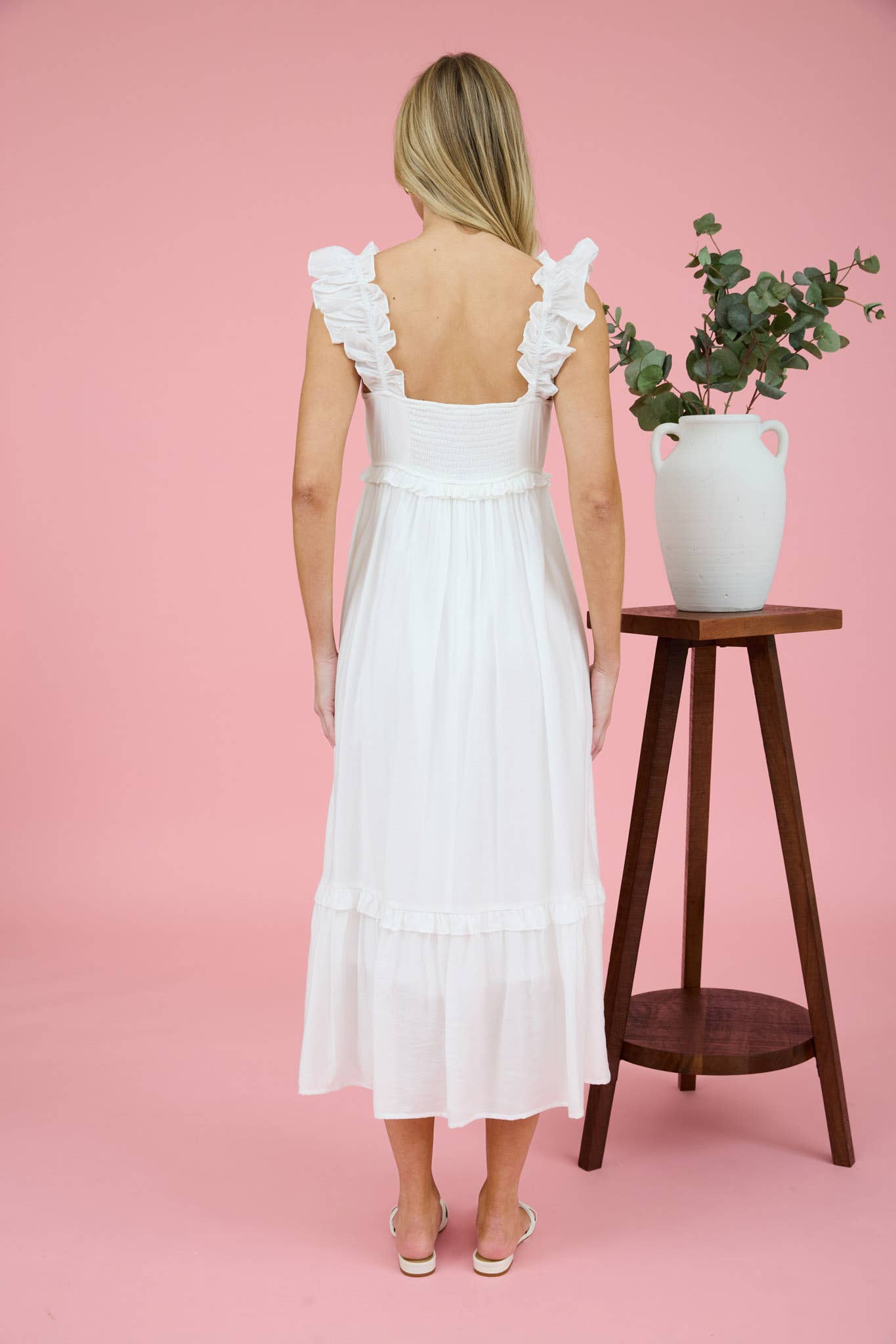 Ruffle Detail Empire Waist Sleeveless Midi Dress Ruffle Detail Empire Waist Sleeveless Midi Dress
