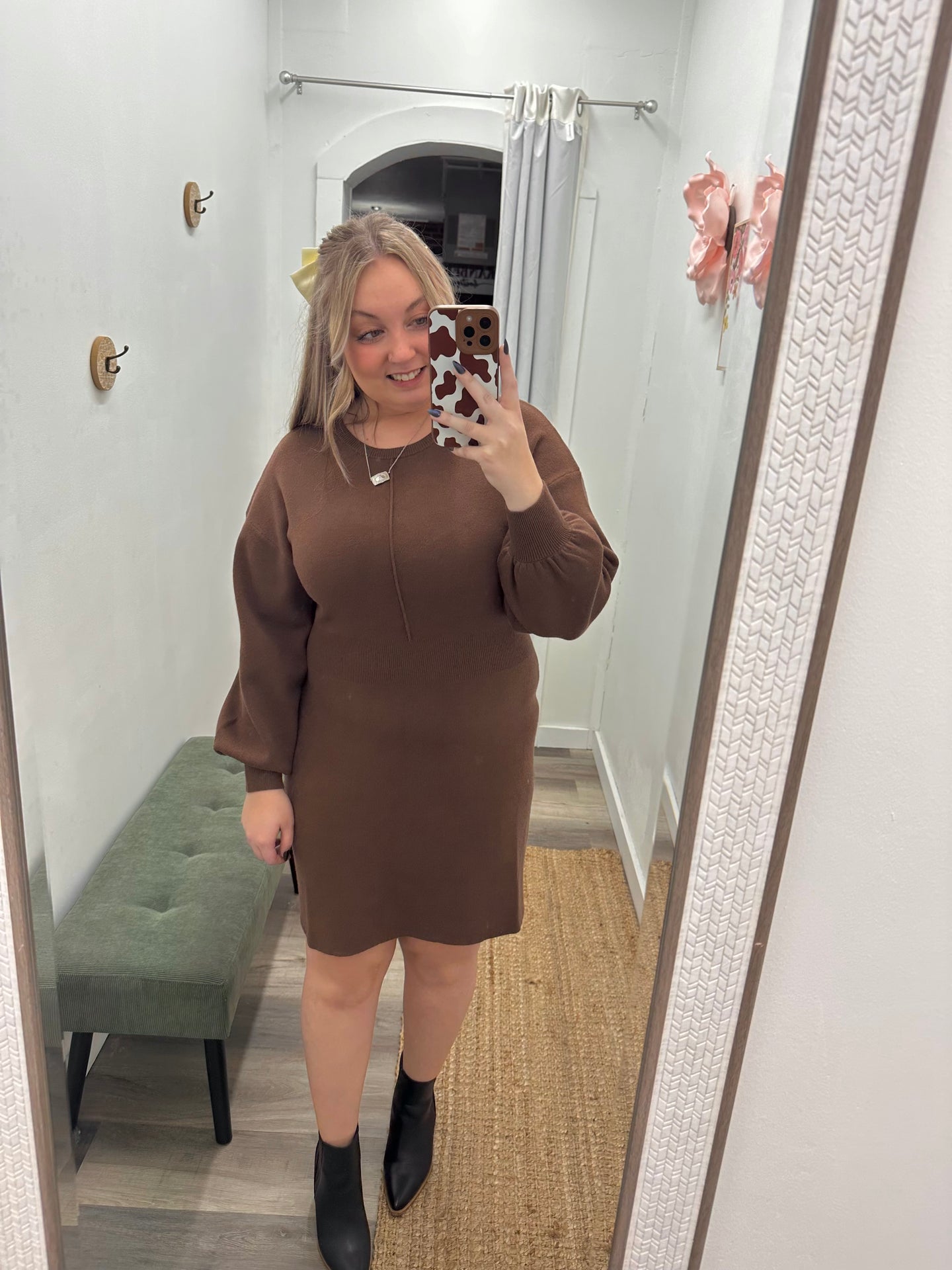 Front Seam Long Sleeve Knit Sweater Mini Dress