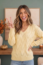 Load image into Gallery viewer, VANILLA V NECK LONG SLEEVE PATTERNED SOLID SWEATER KNIT TOP