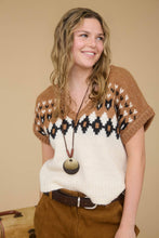 Load image into Gallery viewer, FAIR ISLE V NECK SHORT SLEEVE KNIT SWEATER