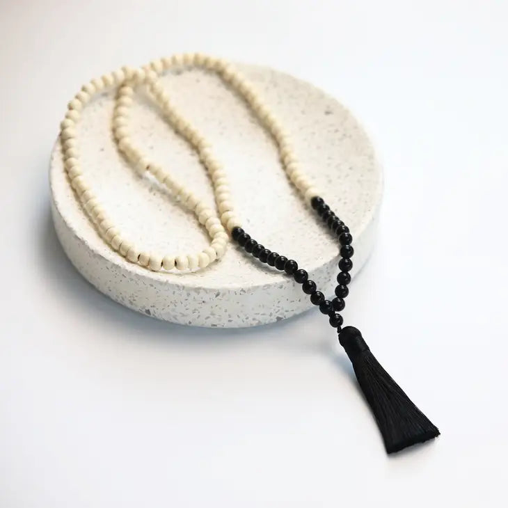 Boho Vibe Wood Bead & Tassel Necklace