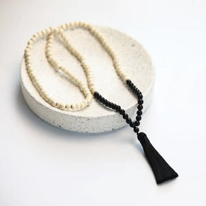 Boho Vibe Wood Bead & Tassel Necklace