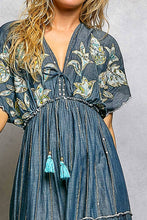 Load image into Gallery viewer, Embroidery Ruffle Neck Loop Cotton Denim V-neck Long Dress