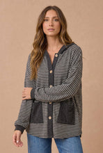 Load image into Gallery viewer, Round Neck Striped Button Down Hoodie Top
