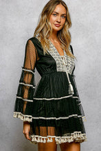 Load image into Gallery viewer, Split Embroidery Tassel Detail V-Neck Flared Short Dress