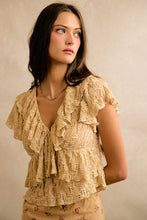 Load image into Gallery viewer, Textured Ruffle V Neck Short Sleeve Top