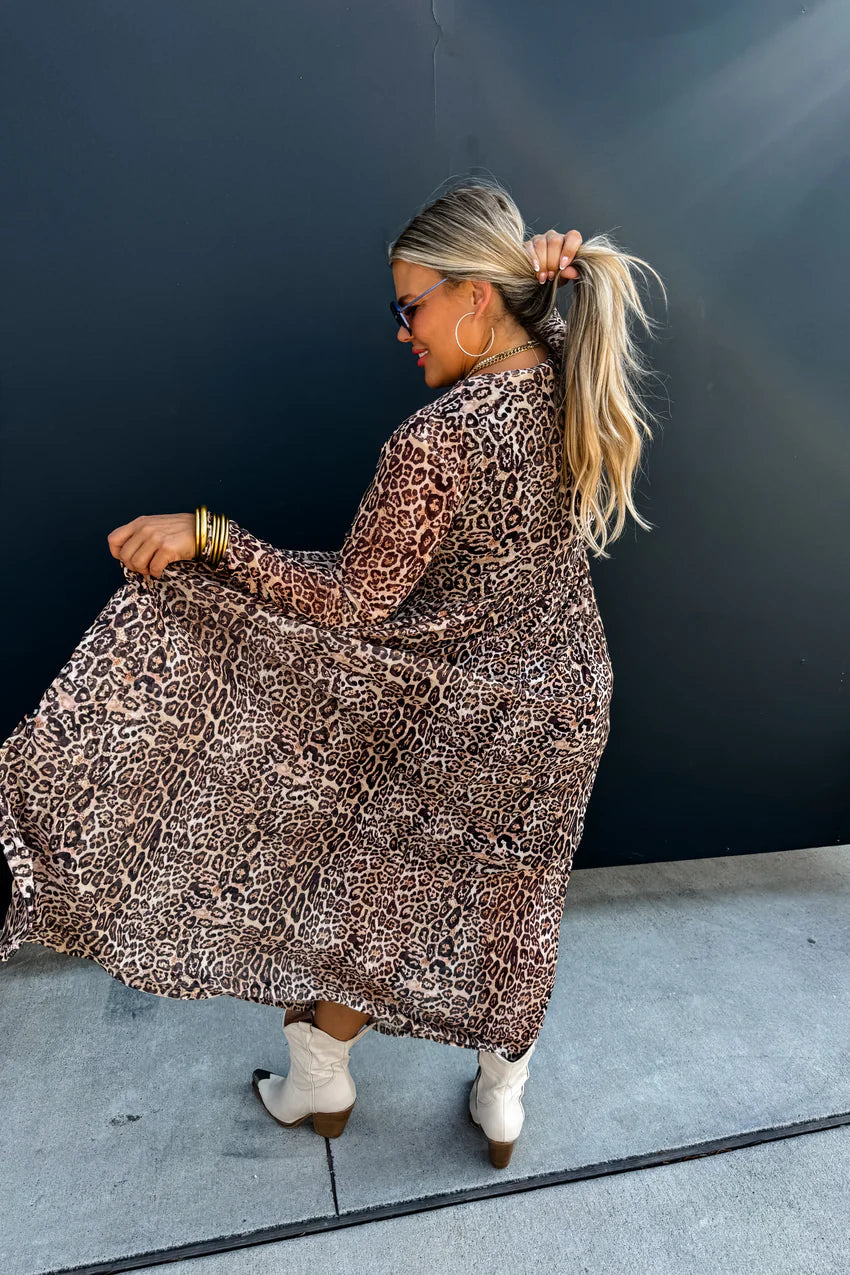 sheer cheetah dress Leopard Print Sheer Ruffle Detail Mini Dress