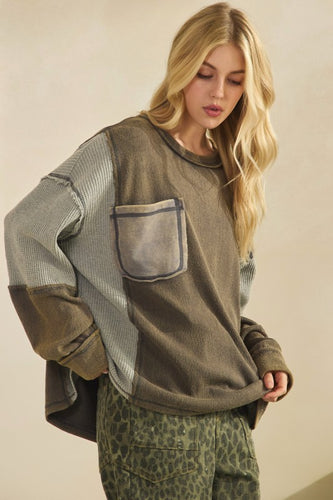 Mixed Media Patchwork Pocket Pullover